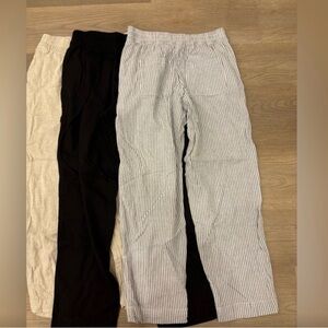 Old Navy Women's Linen-Blend Pull-On Pants Bundle - Black, Cream, Stripe